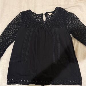 Anthropologie Black Crochet Lace Yoke Long Sleeve Blouse